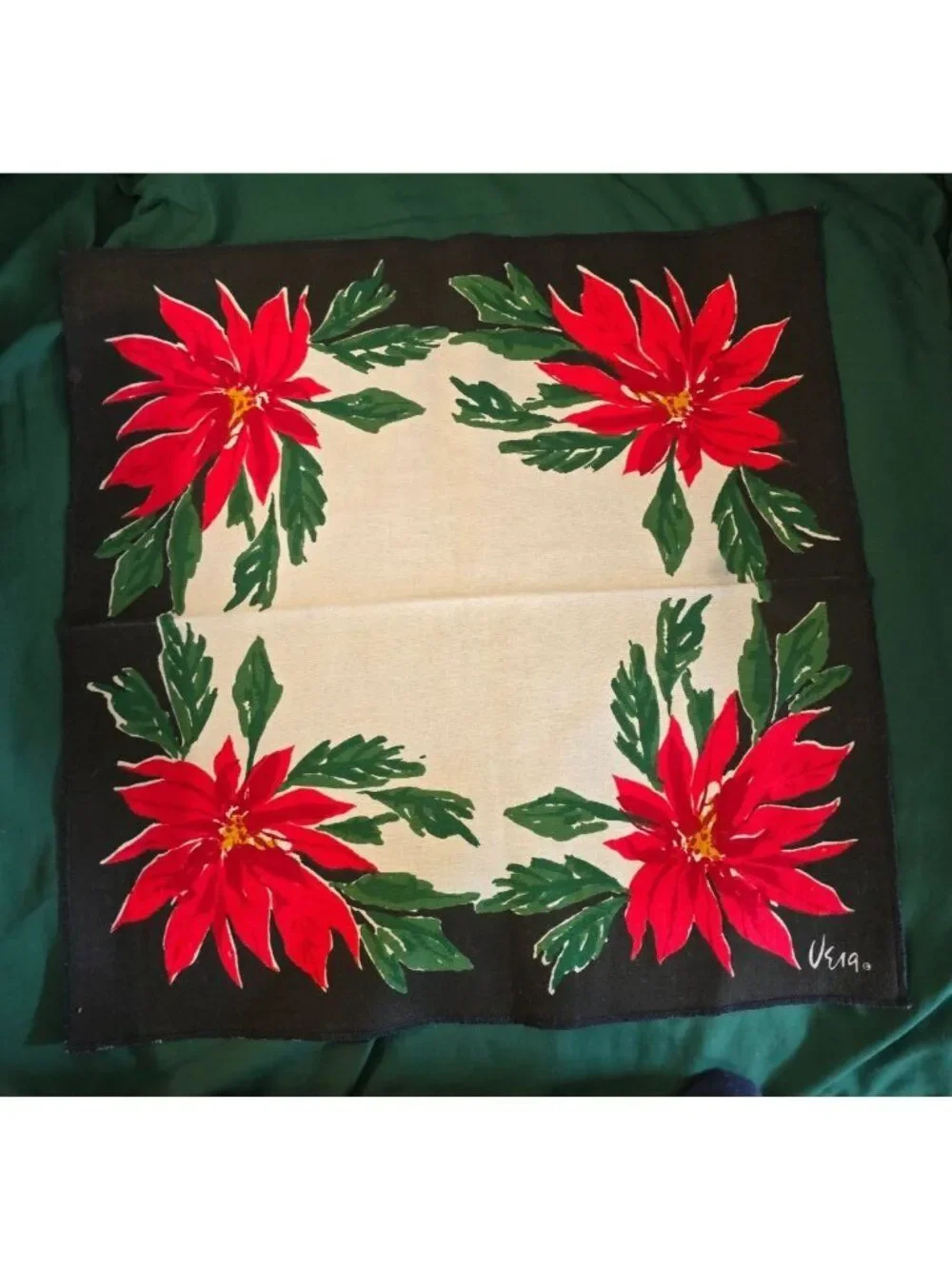 Vintage Vera Neumann Poinsettia Napkins Set Of 3 Red & Green holiday christmas